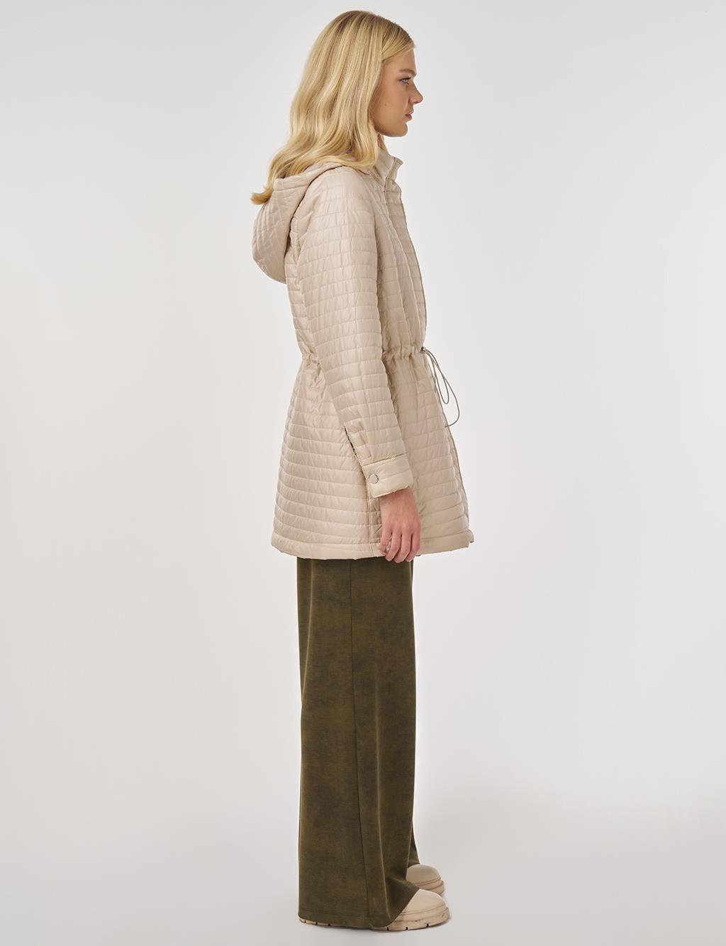 Hooded Quilted Coat in Cream