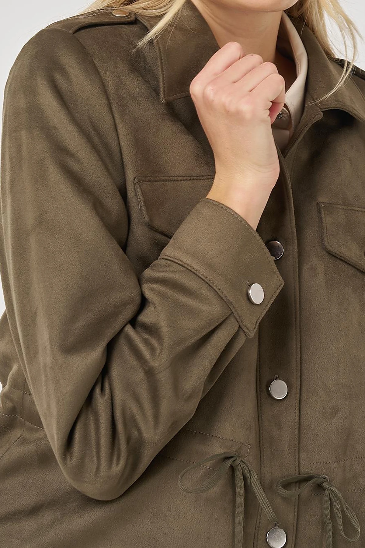 Double-Pocket Suede Jacket in Khaki