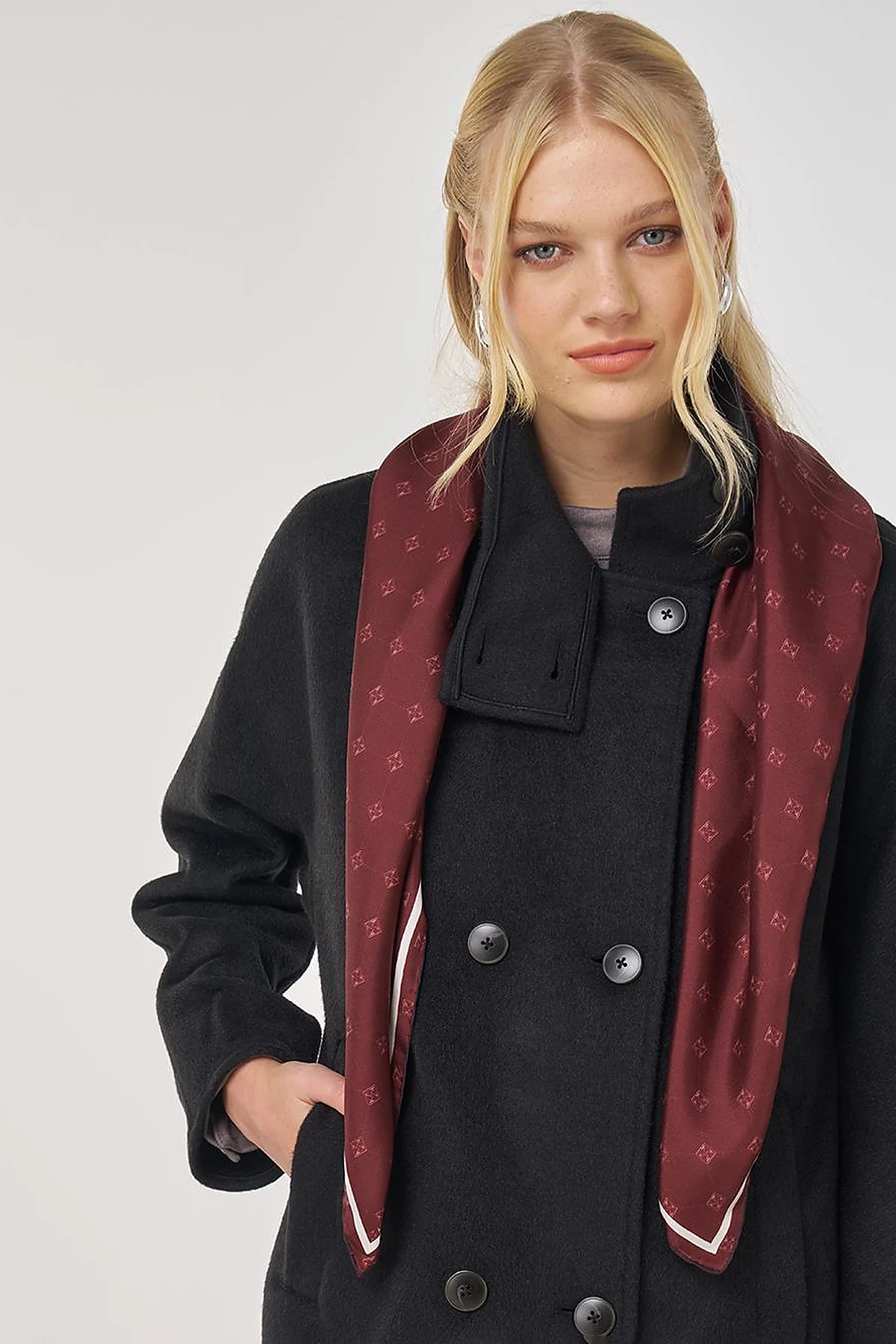 Stand Collar Short Wool Coat in Black