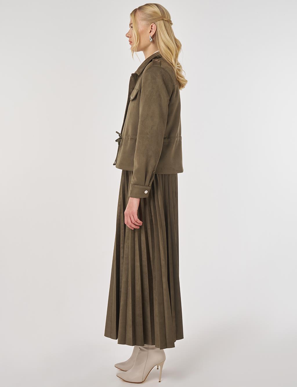 Double-Pocket Suede Jacket in Khaki