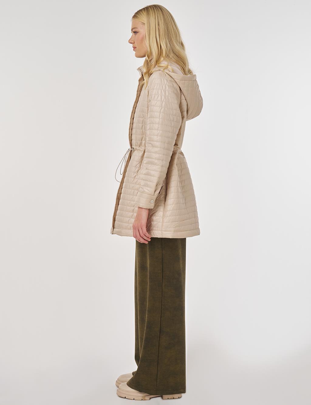 Hooded Quilted Coat in Cream