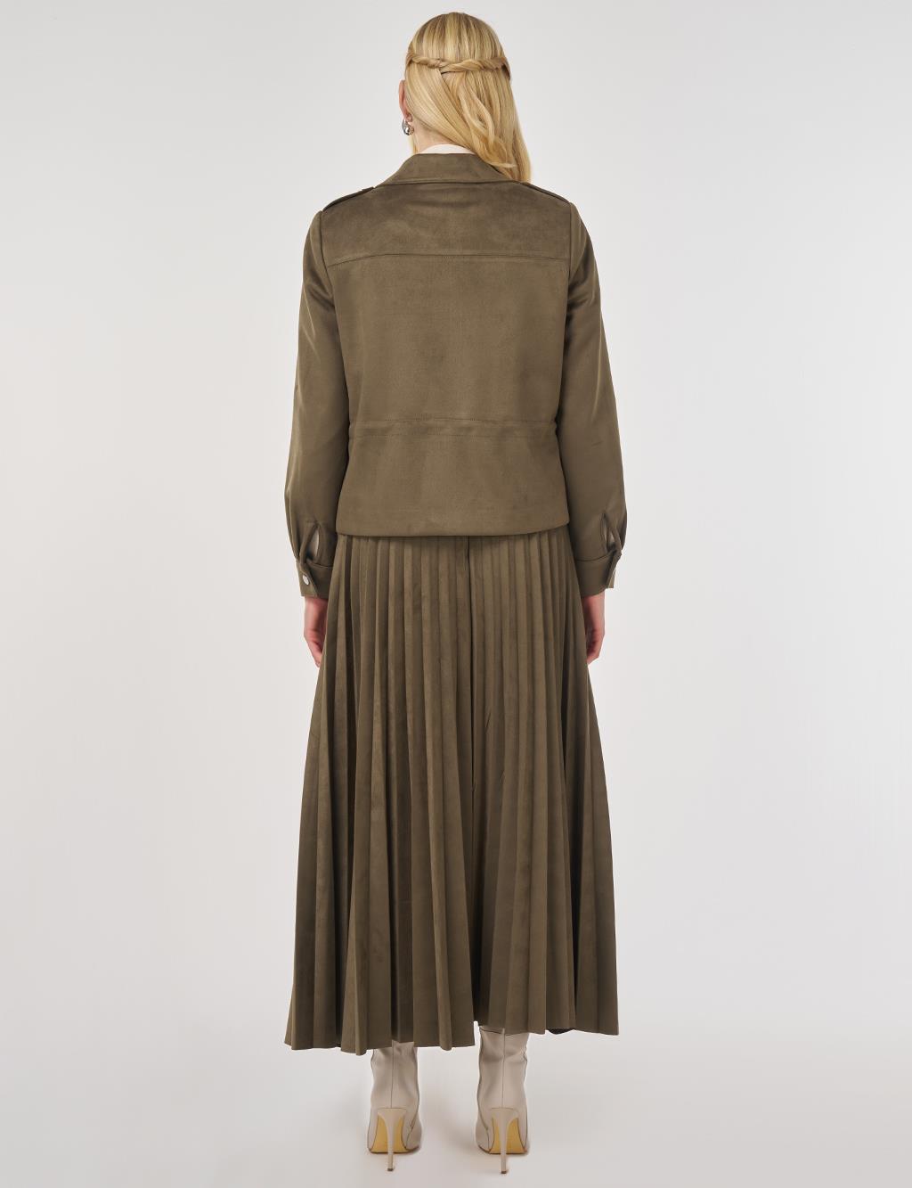 Double-Pocket Suede Jacket in Khaki