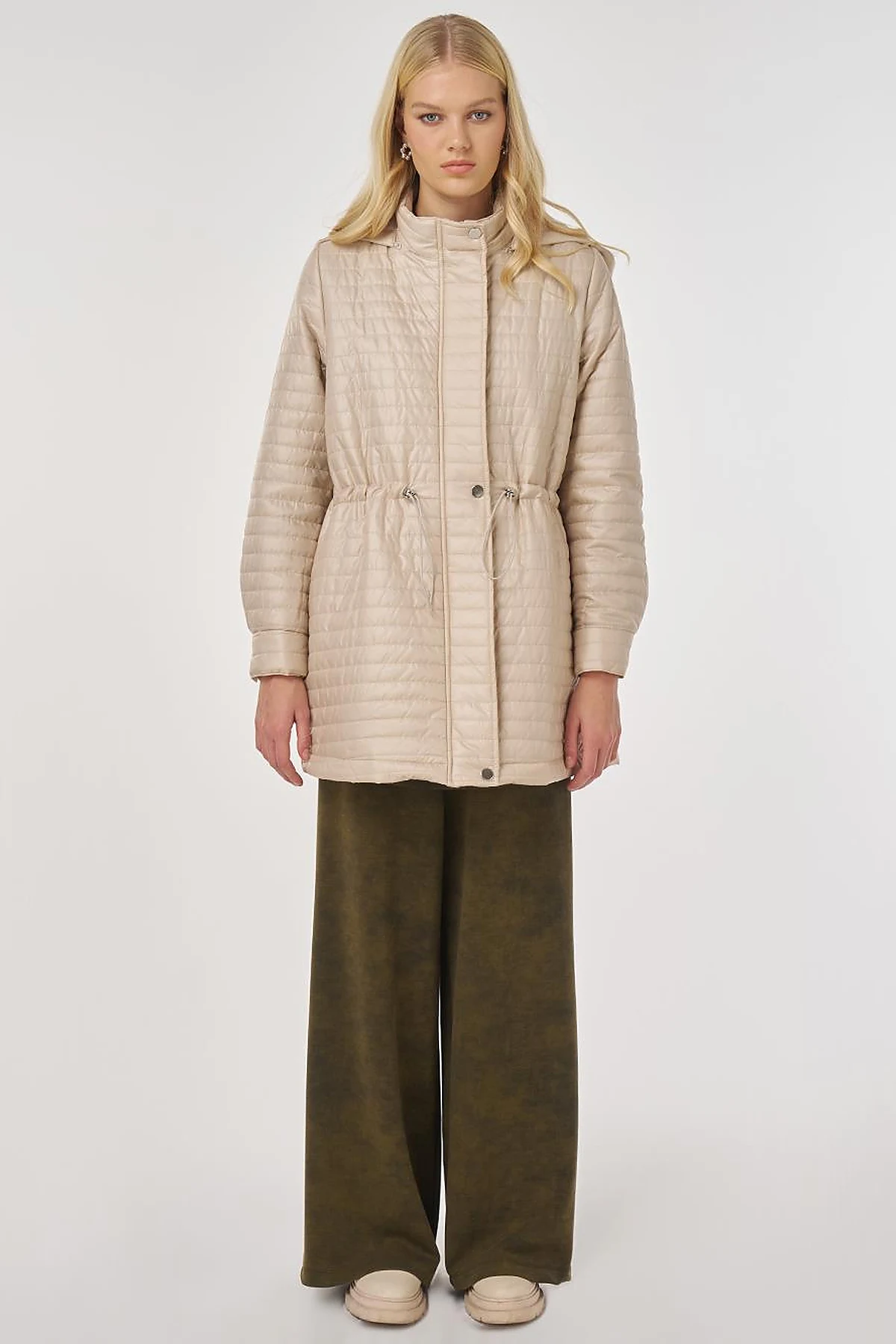 Hooded Quilted Coat in Cream
