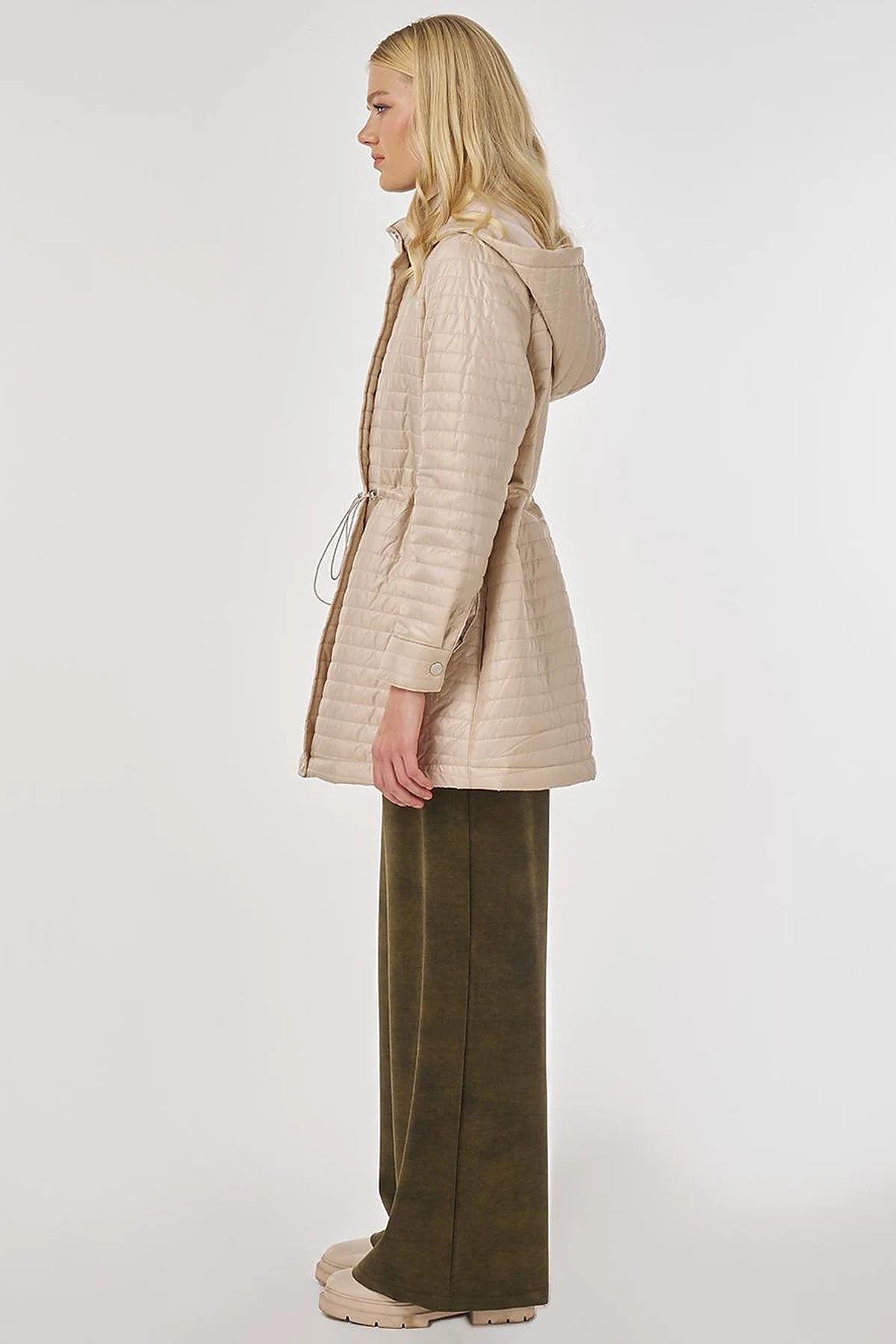 Hooded Quilted Coat in Cream