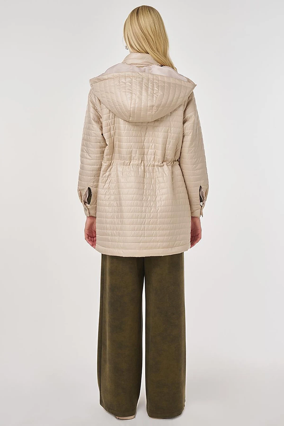 Hooded Quilted Coat in Cream