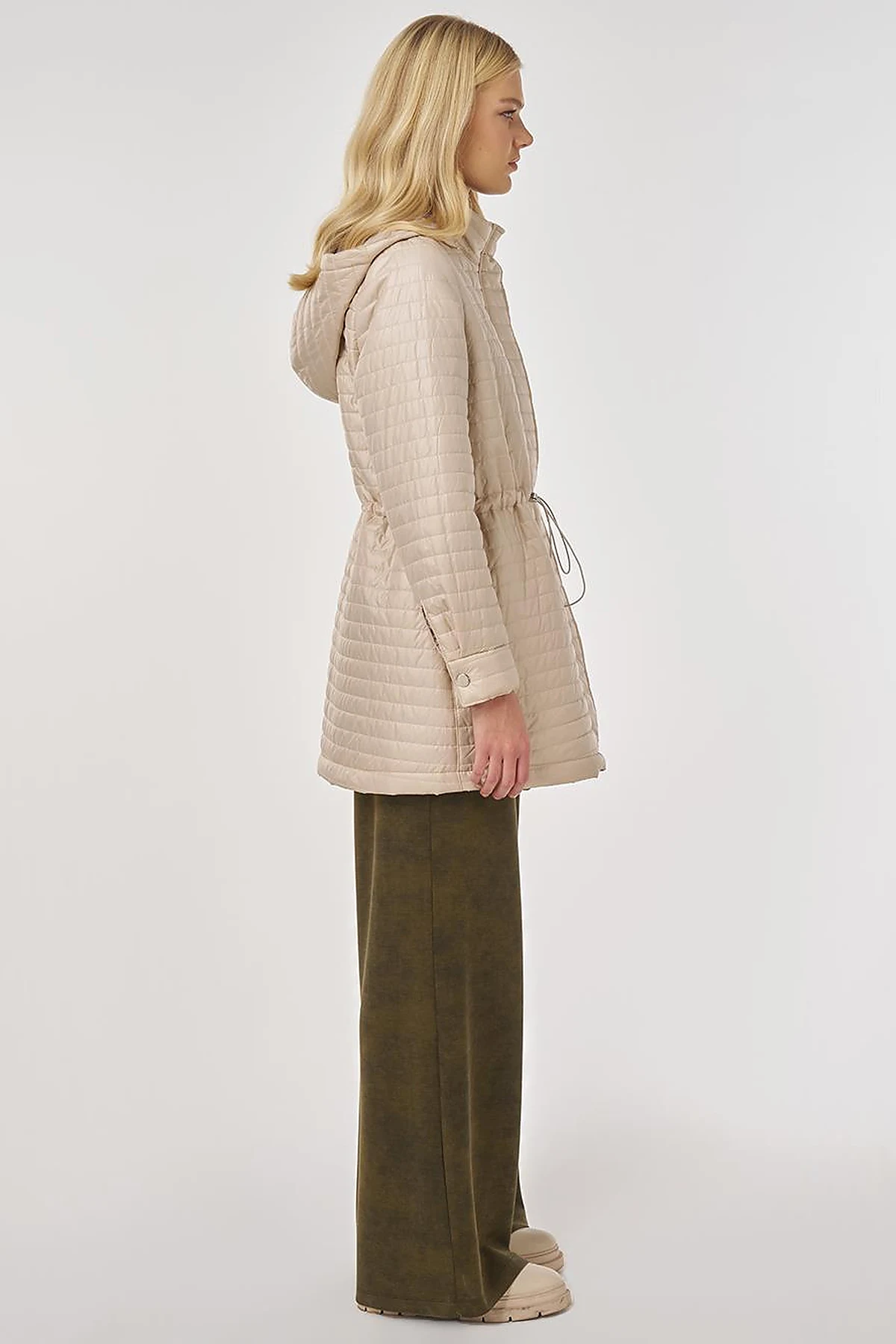 Hooded Quilted Coat in Cream