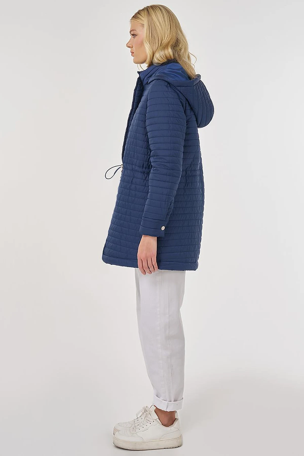 Hooded Quilted Coat in Navy Blue