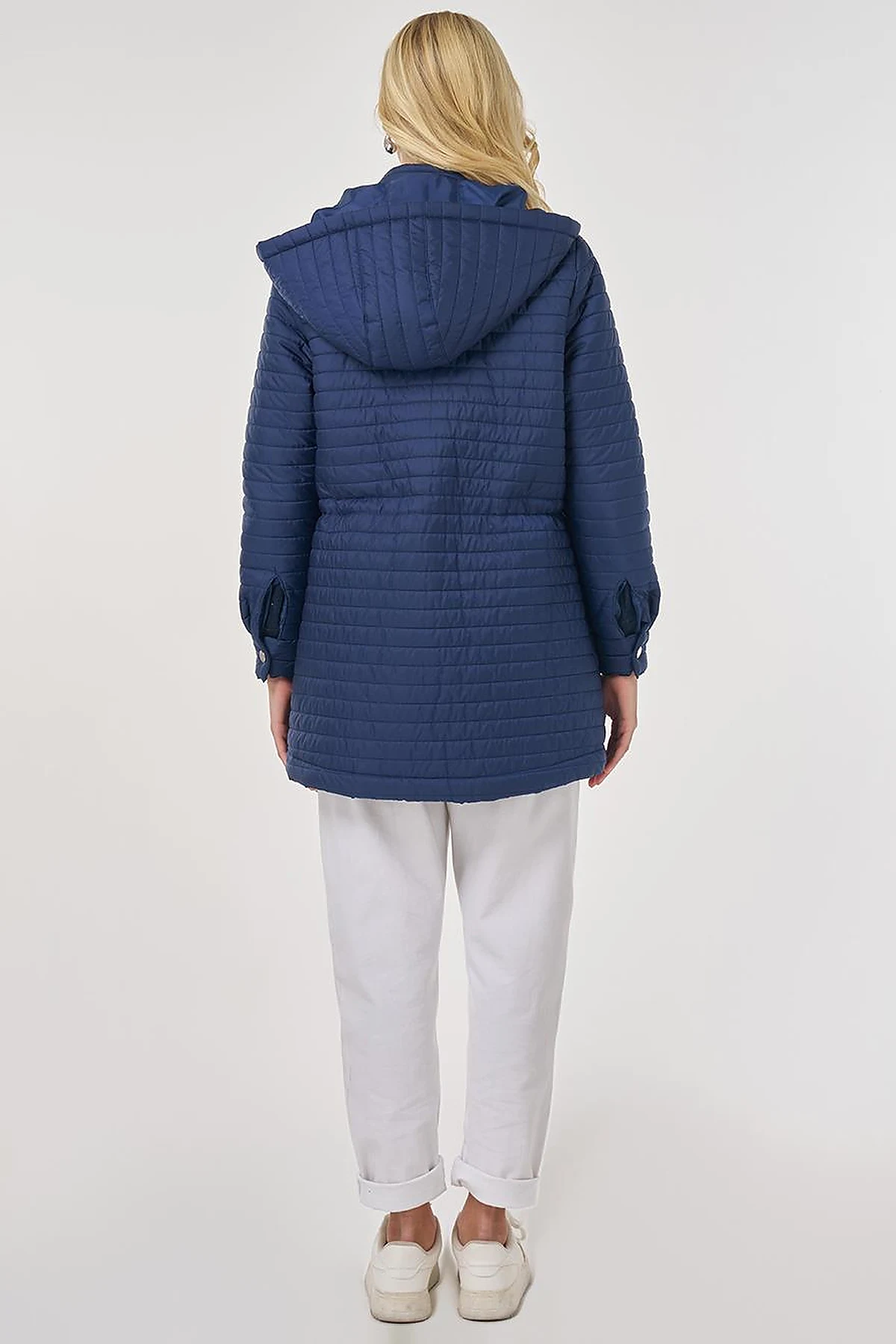 Hooded Quilted Coat in Navy Blue