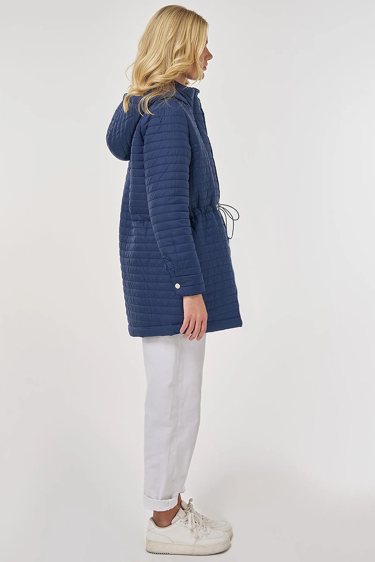 Hooded Quilted Coat in Navy Blue
