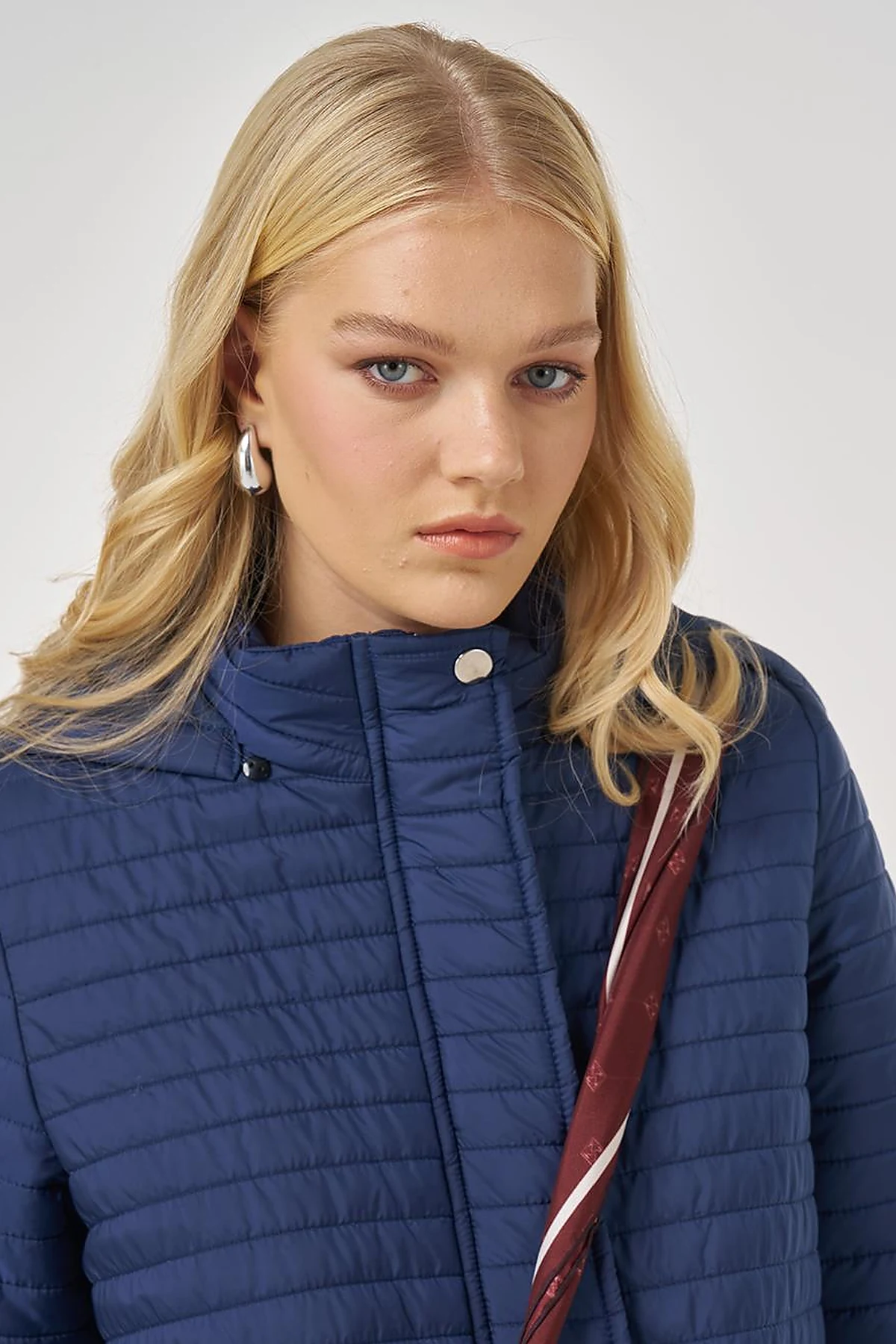 Hooded Quilted Coat in Navy Blue