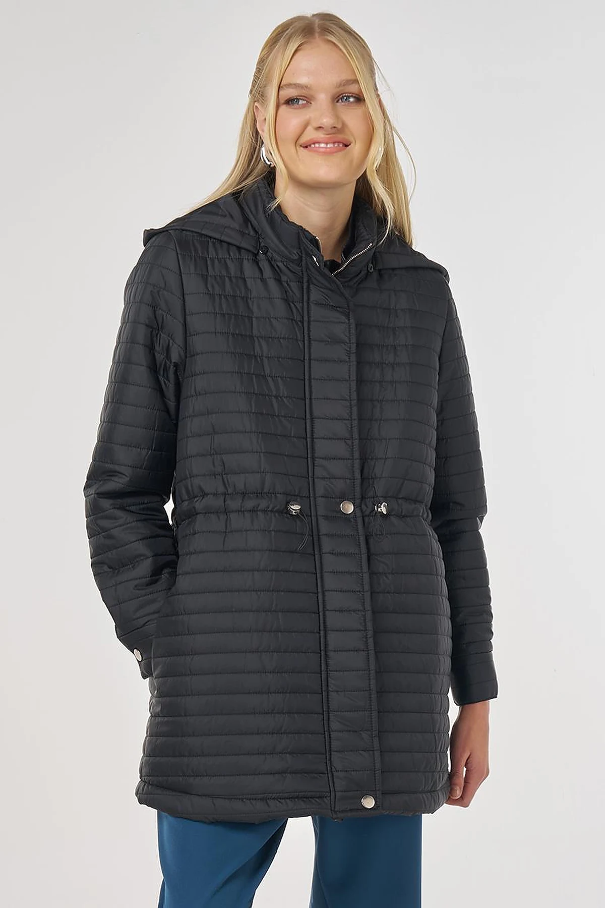 Hooded Quilted Coat in Black