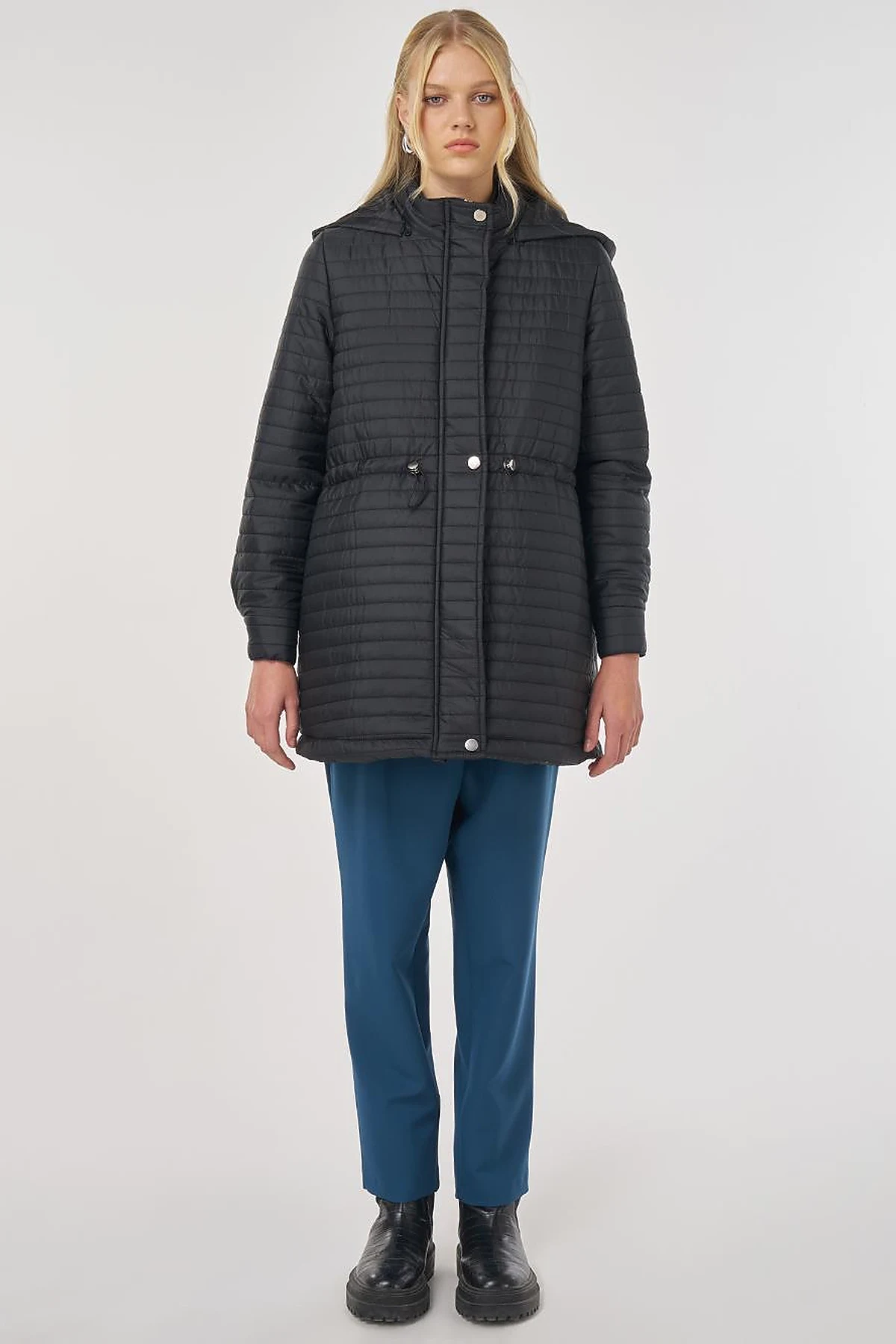 Hooded Quilted Coat in Black