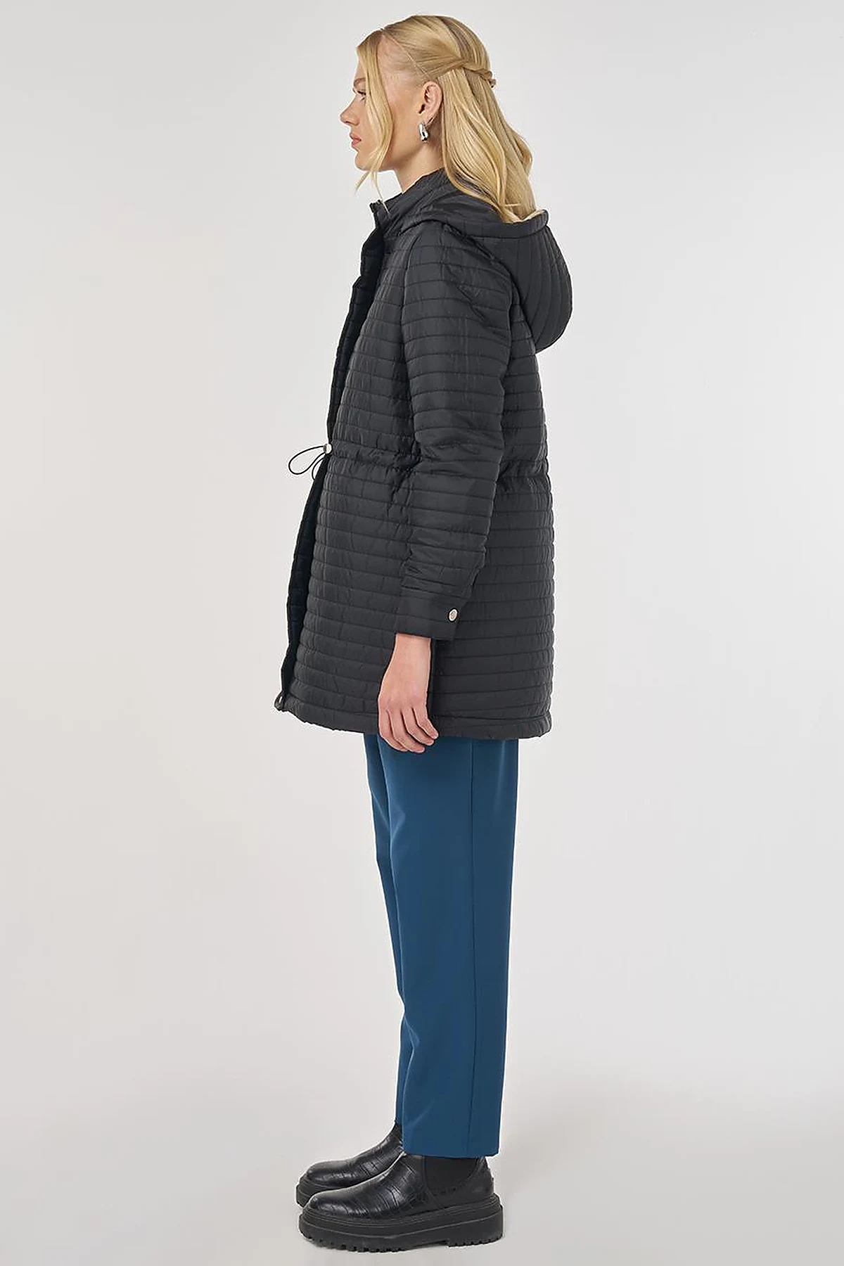 Hooded Quilted Coat in Black