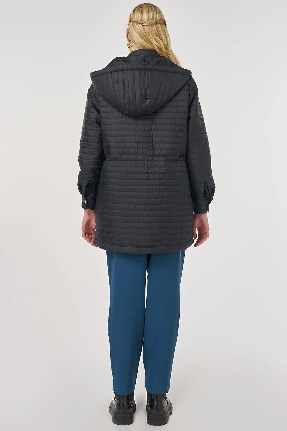 Hooded Quilted Coat in Black