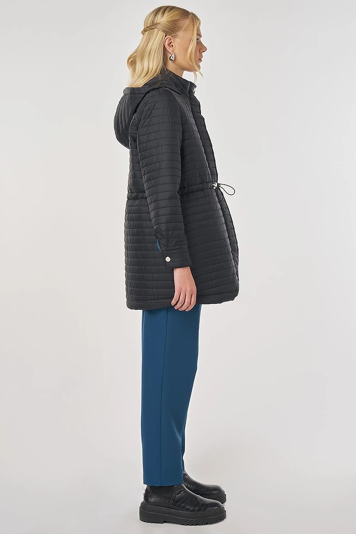 Hooded Quilted Coat in Black