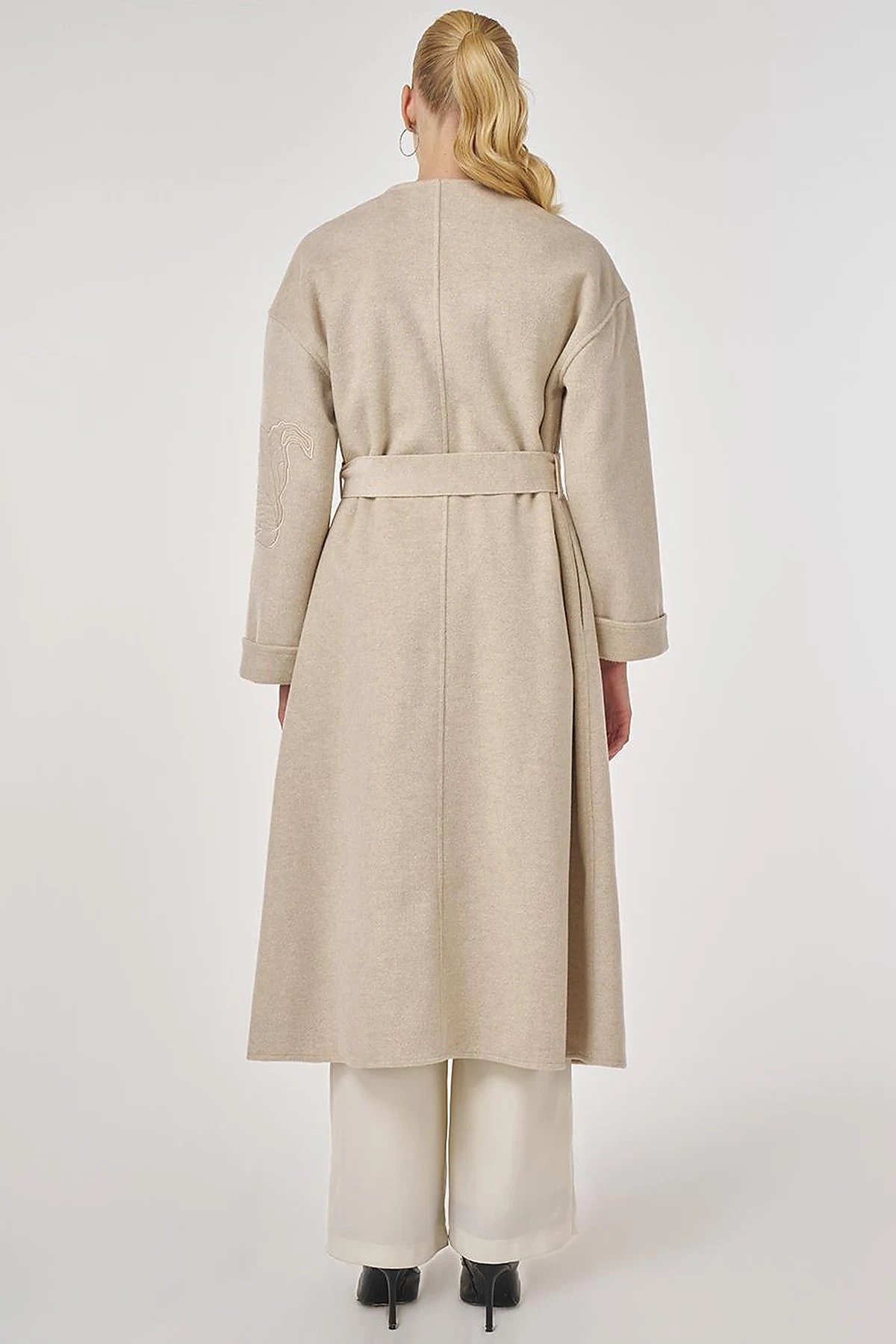 Appliqué Wool-Blend Coat in Cream