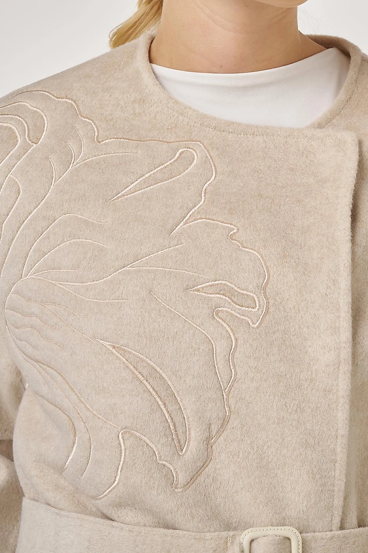 Appliqué Wool-Blend Coat in Cream