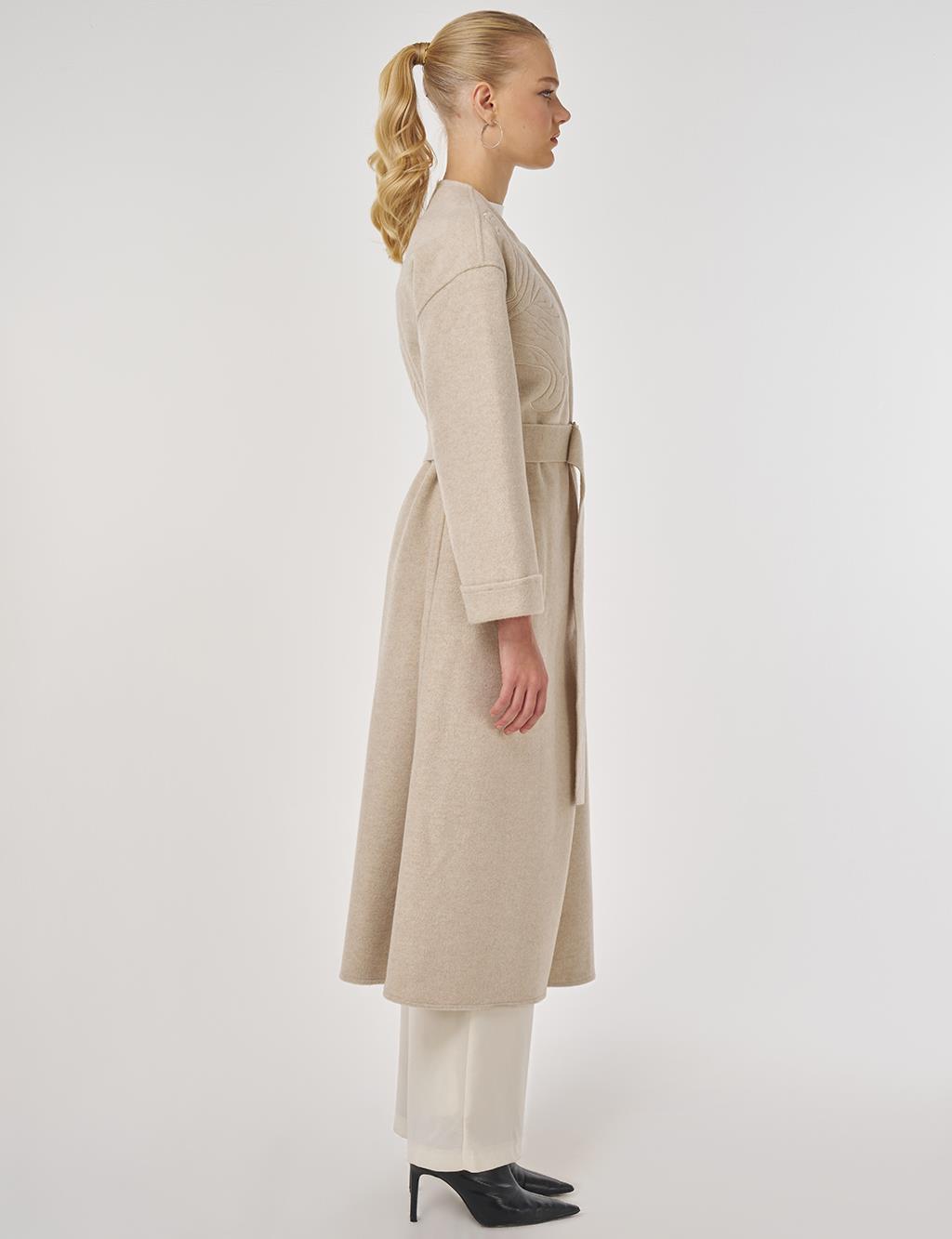 Appliqué Wool-Blend Coat in Cream