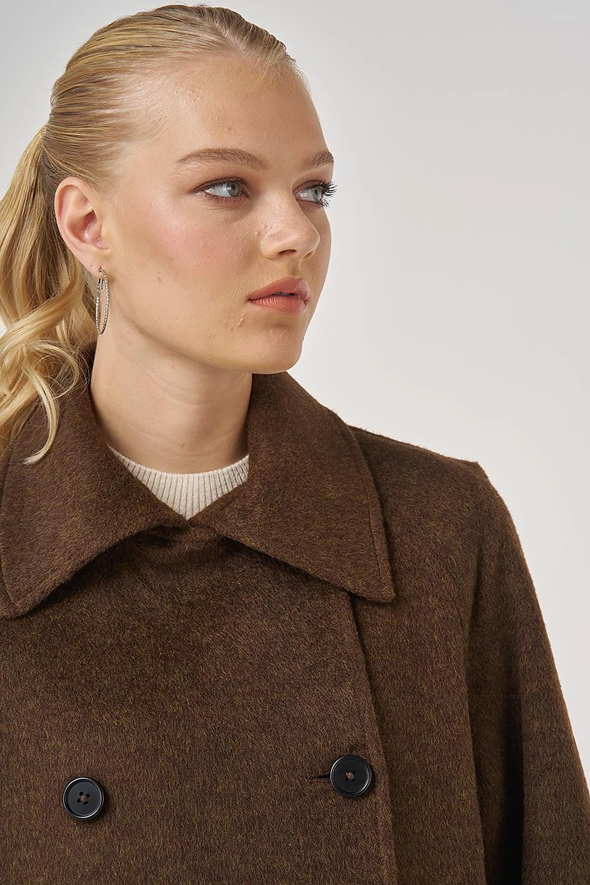 Double-Breasted Wool-Blend Coat in Dark Brown
