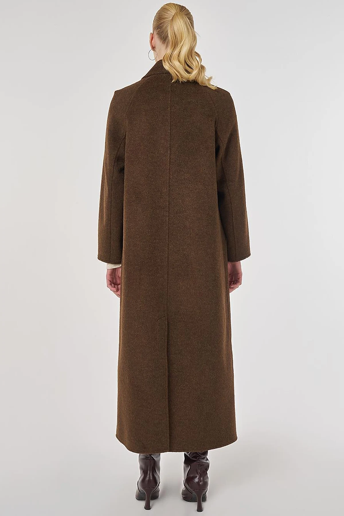 Double-Breasted Wool-Blend Coat in Dark Brown