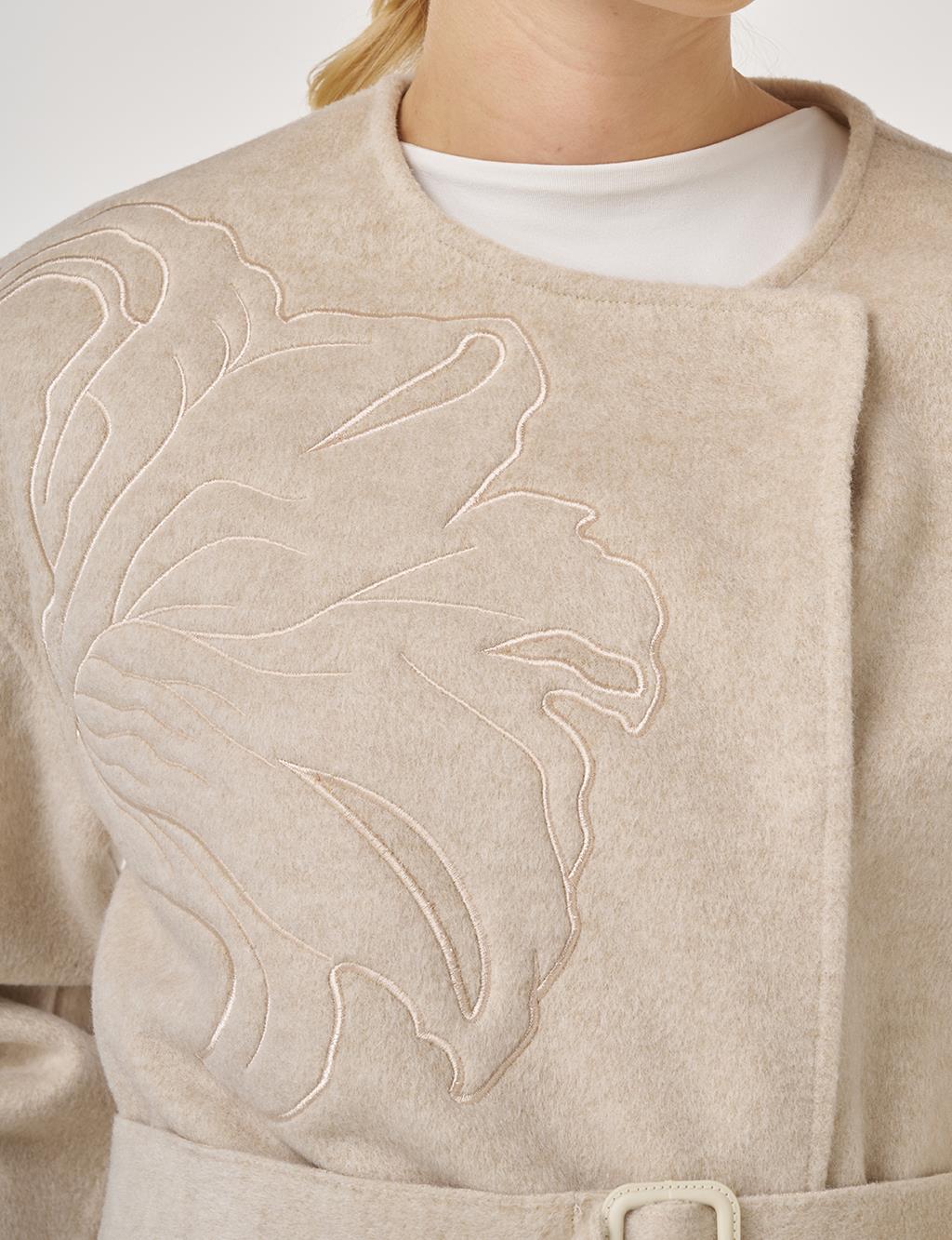 Appliqué Wool-Blend Coat in Cream