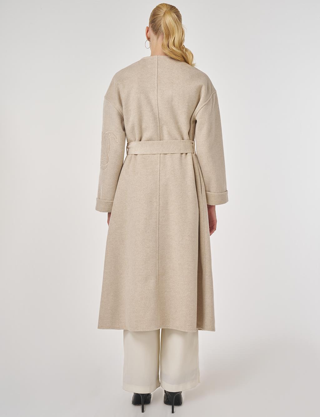 Appliqué Wool-Blend Coat in Cream