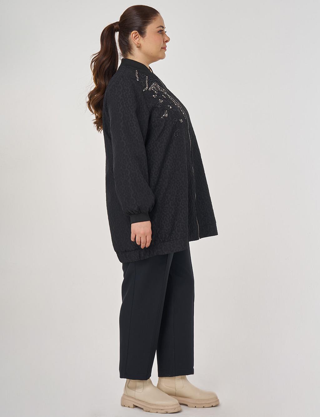 Leopard Pattern Embroidered Jacket Black