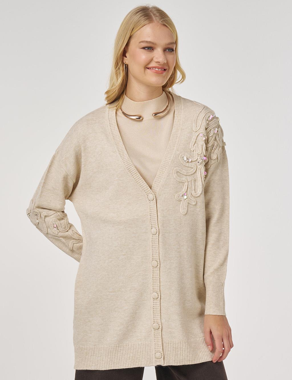 Sequin Detailed Knit Cardigan in Cream