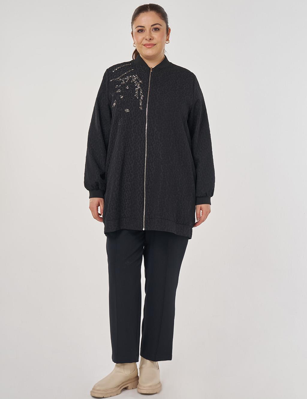 Leopard Pattern Embroidered Jacket Black