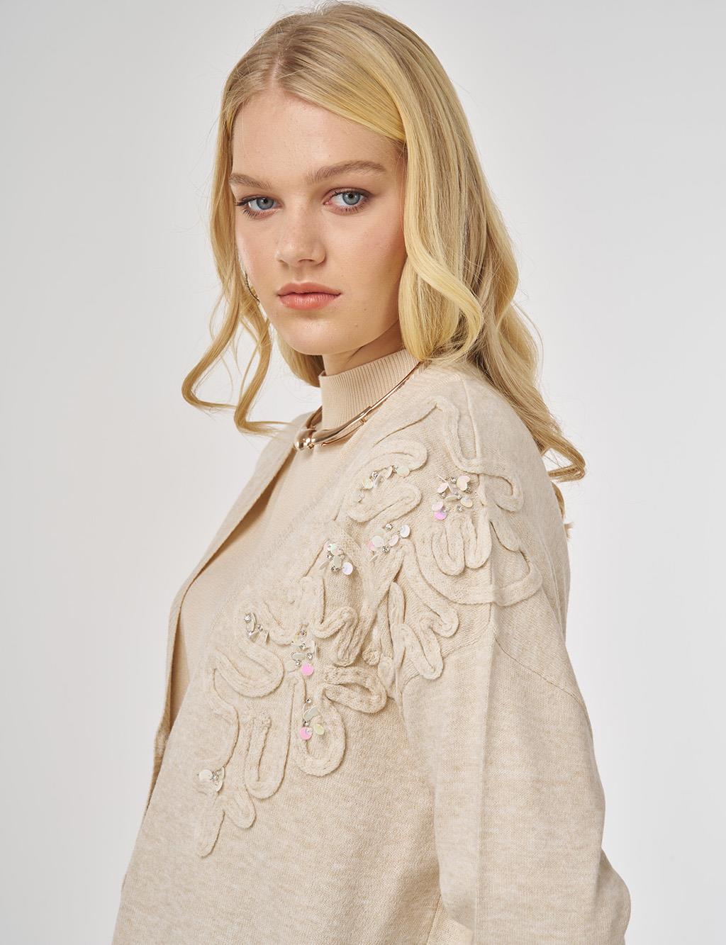 Sequin Detailed Knit Cardigan in Cream