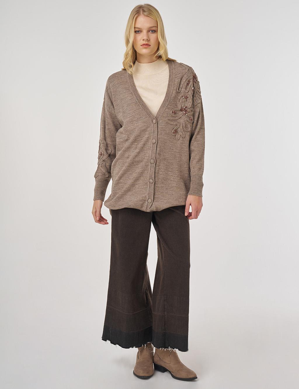 Sequin Detailed Knit Cardigan in Beige