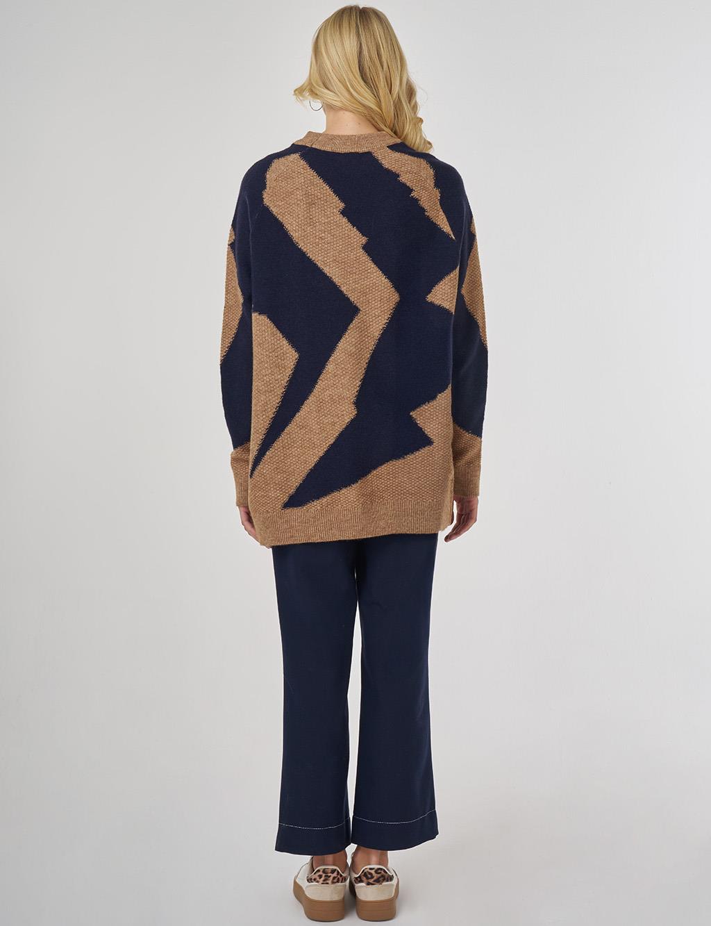 Color Block Knit Tunic in Beige