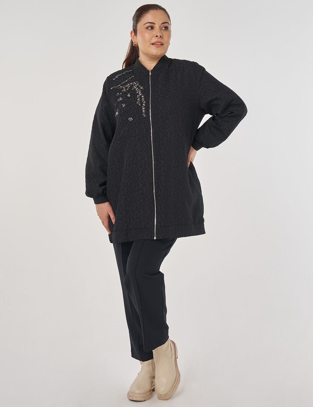 Leopard Pattern Embroidered Jacket Black