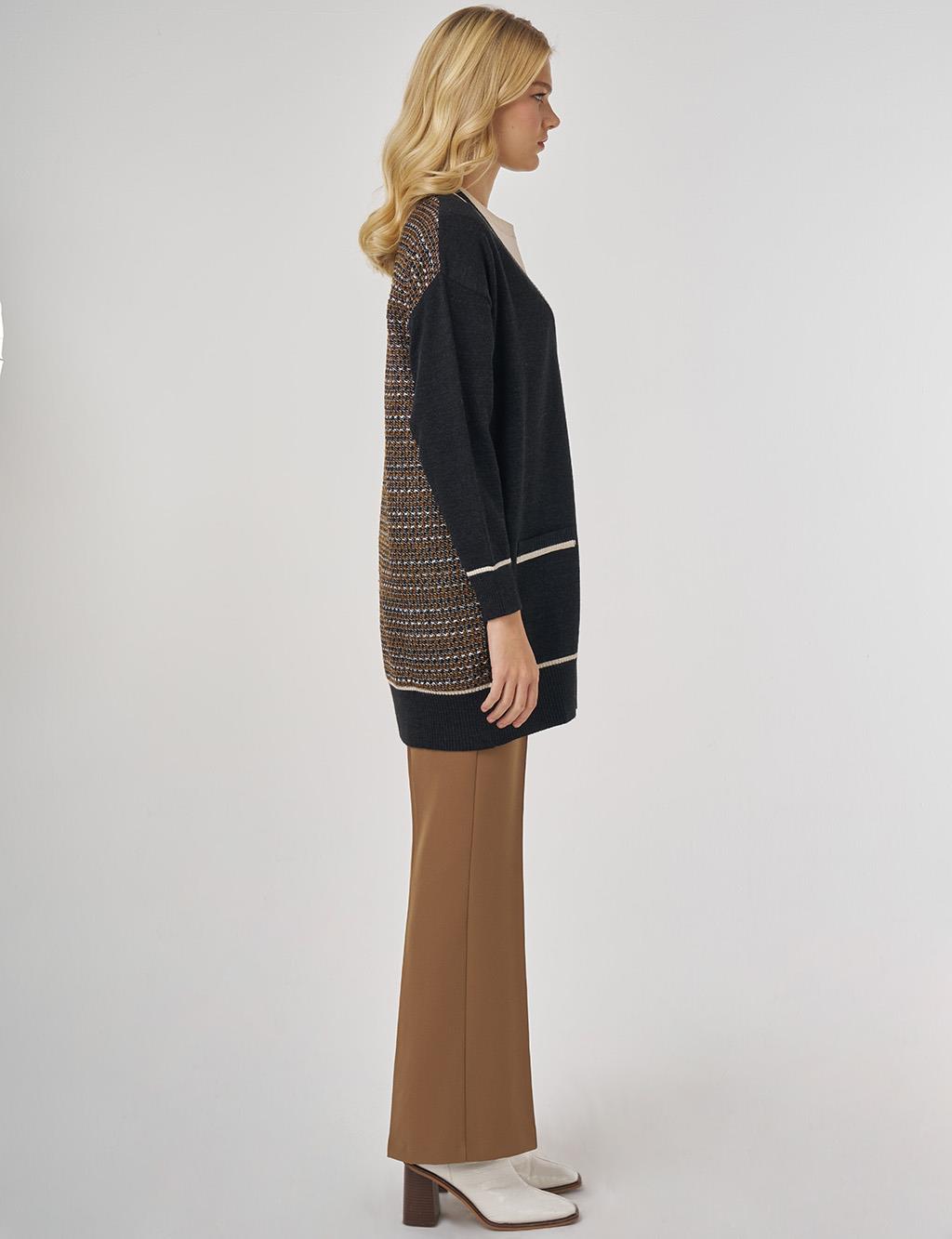 Contrast Trim Knit Cardigan in Black