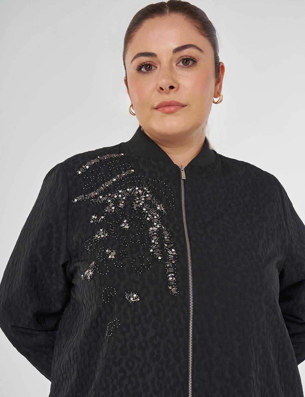 Leopard Pattern Embroidered Jacket Black