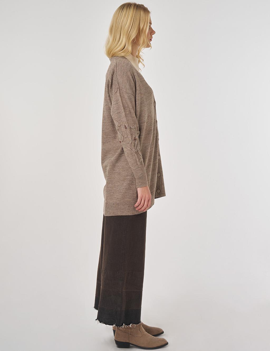 Sequin Detailed Knit Cardigan in Beige