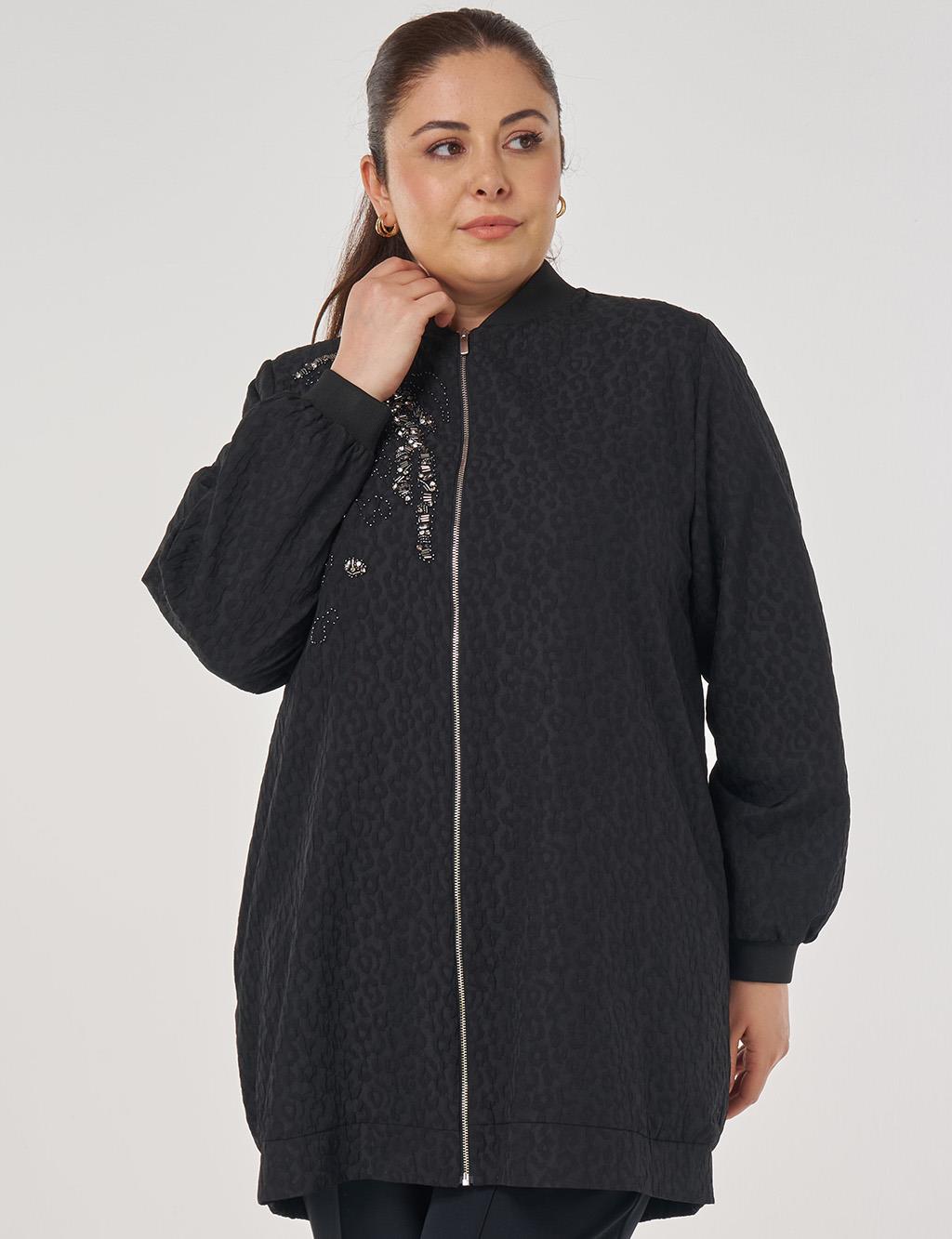 Leopard Pattern Embroidered Jacket Black