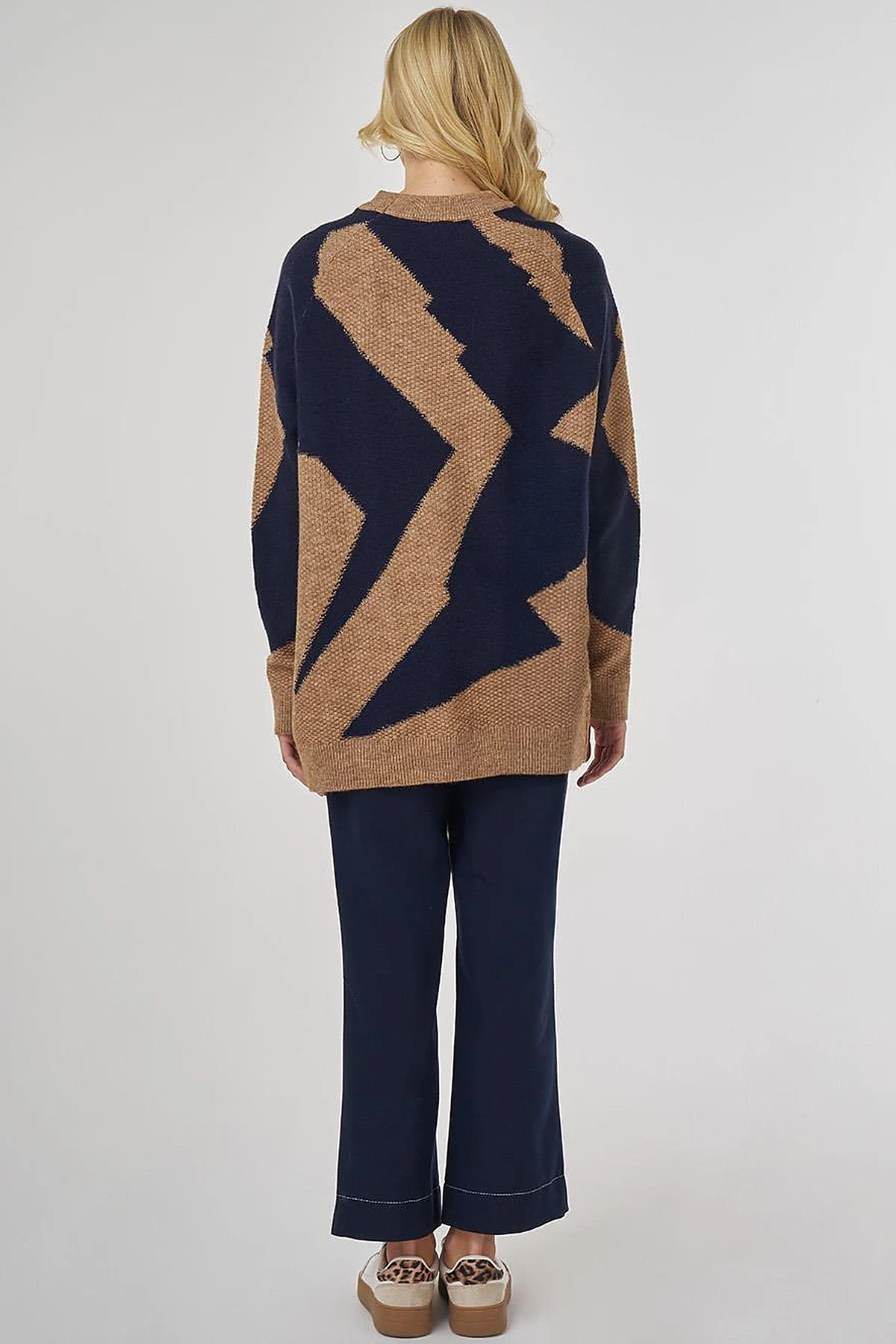 Color Block Knit Tunic in Beige