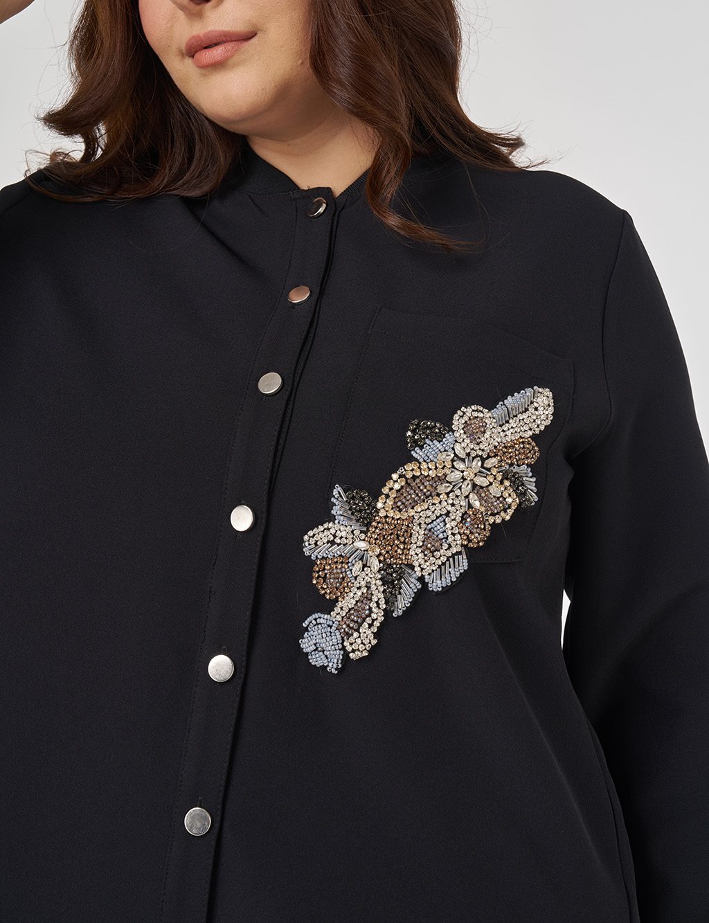 Taş İşlemeli Kolej Yaka Tunik Siyah 