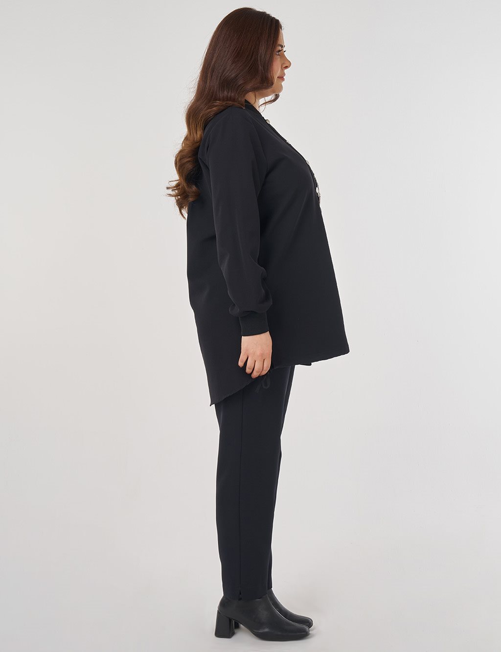 Taş İşlemeli Kolej Yaka Tunik Siyah 