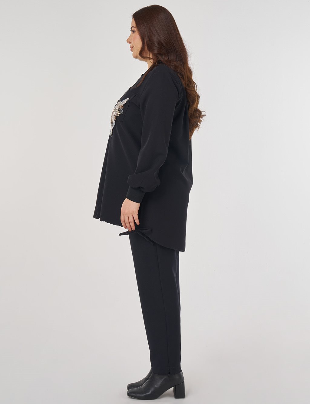 Taş İşlemeli Kolej Yaka Tunik Siyah 