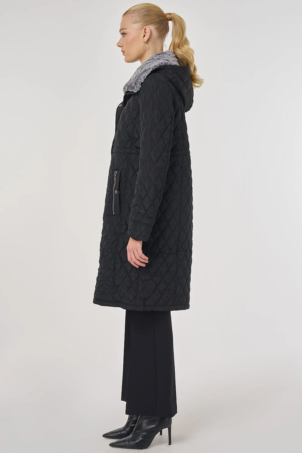 Fur Detailed Anorak Coat in Black
