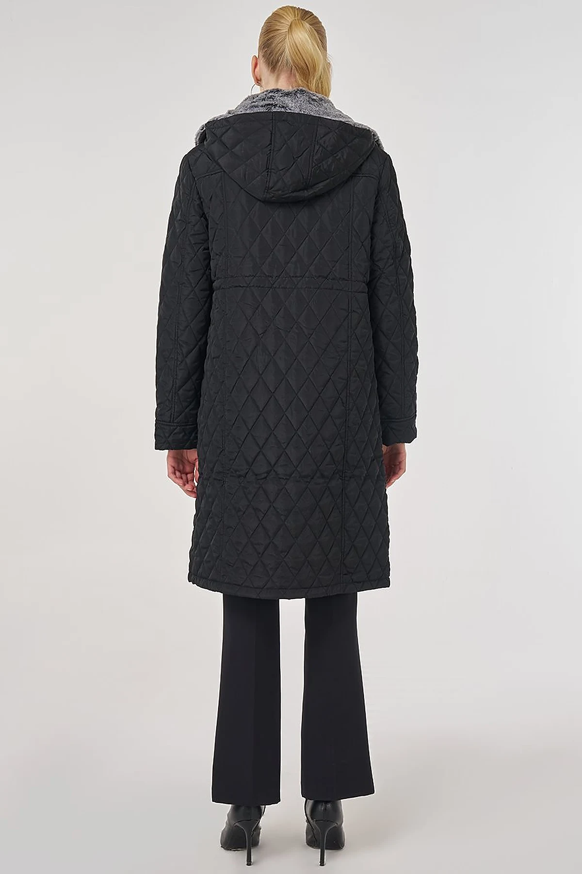 Fur Detailed Anorak Coat in Black
