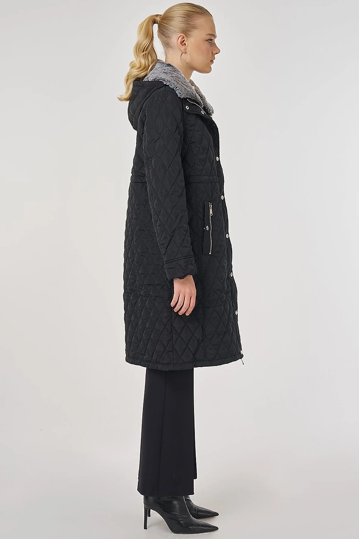 Fur Detailed Anorak Coat in Black