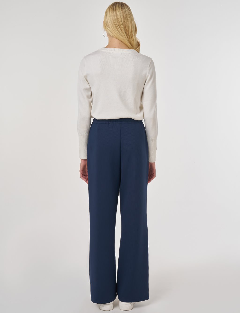 Drawstring Relaxed-Fit Pants Navy Blue