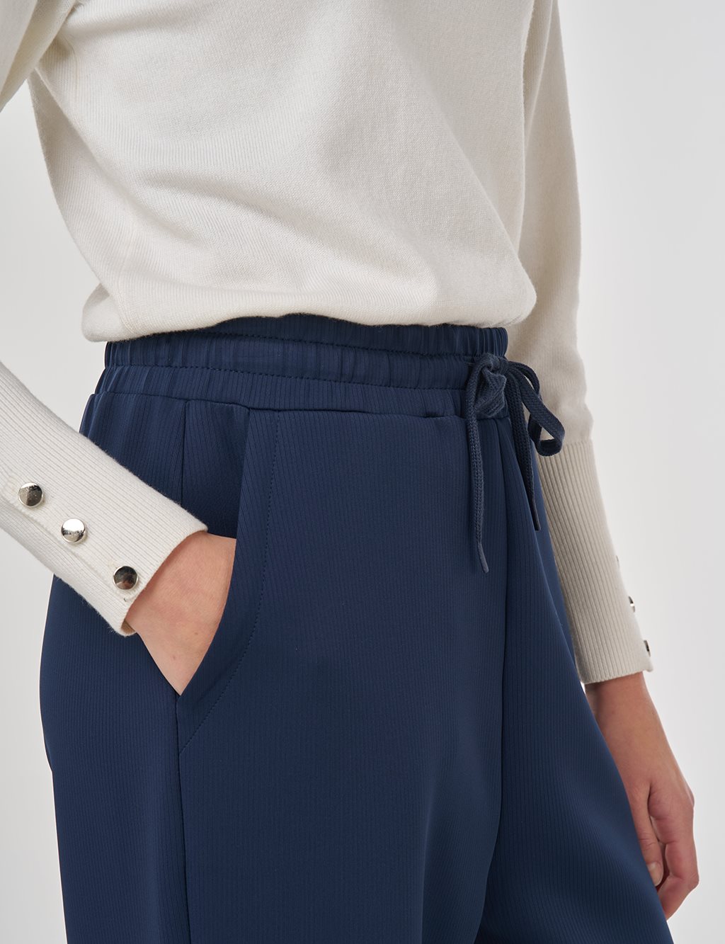 Drawstring Relaxed-Fit Pants Navy Blue