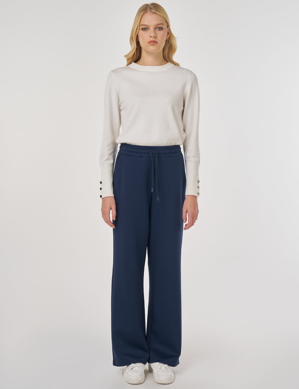 Drawstring Relaxed-Fit Pants Navy Blue