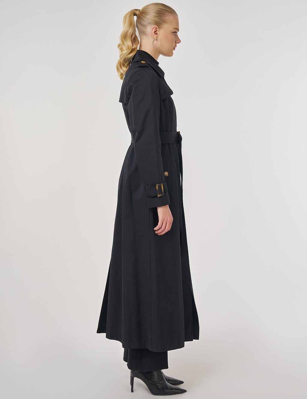 Trench Coat with Windbreaker Detail Black