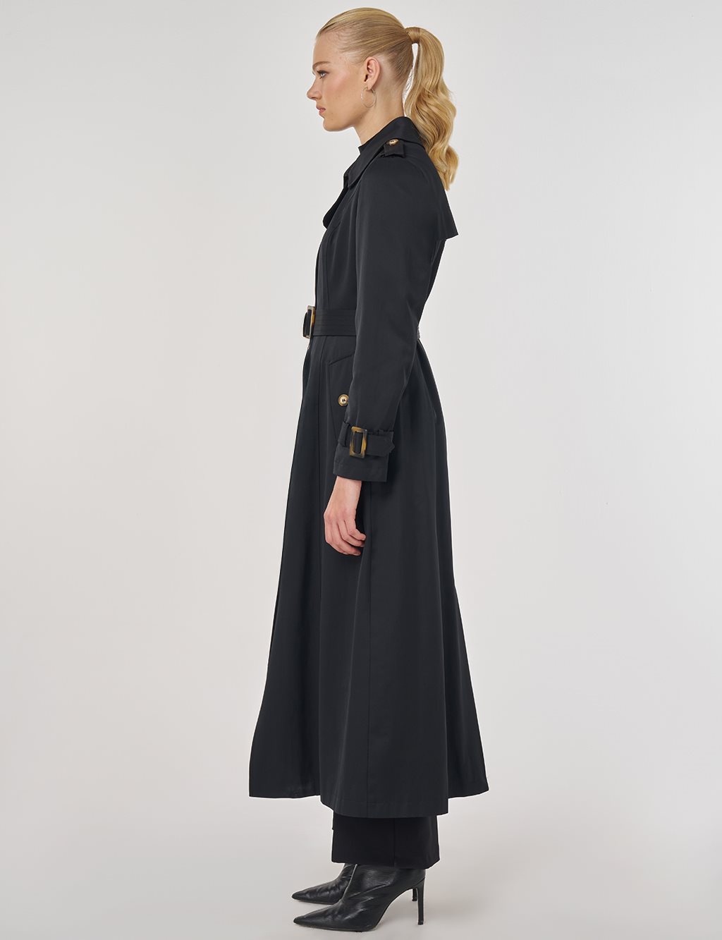 Trench Coat with Windbreaker Detail Black