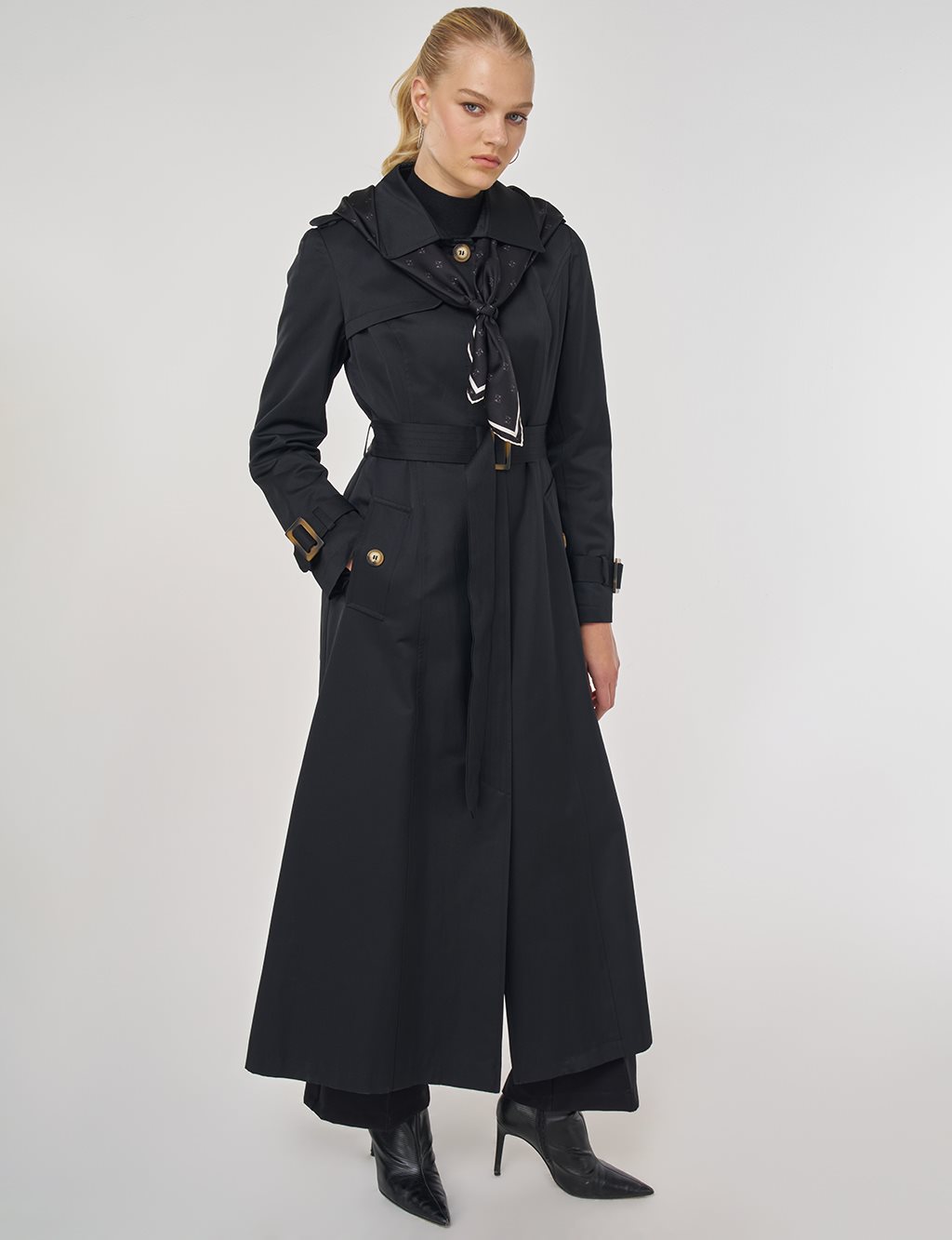 Trench Coat with Windbreaker Detail Black